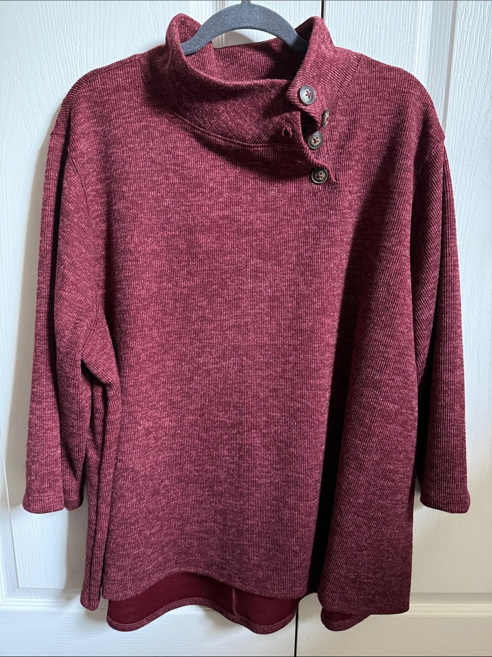 St. John's Bay Maroon Button-Accent Cowl Neck Sweater
